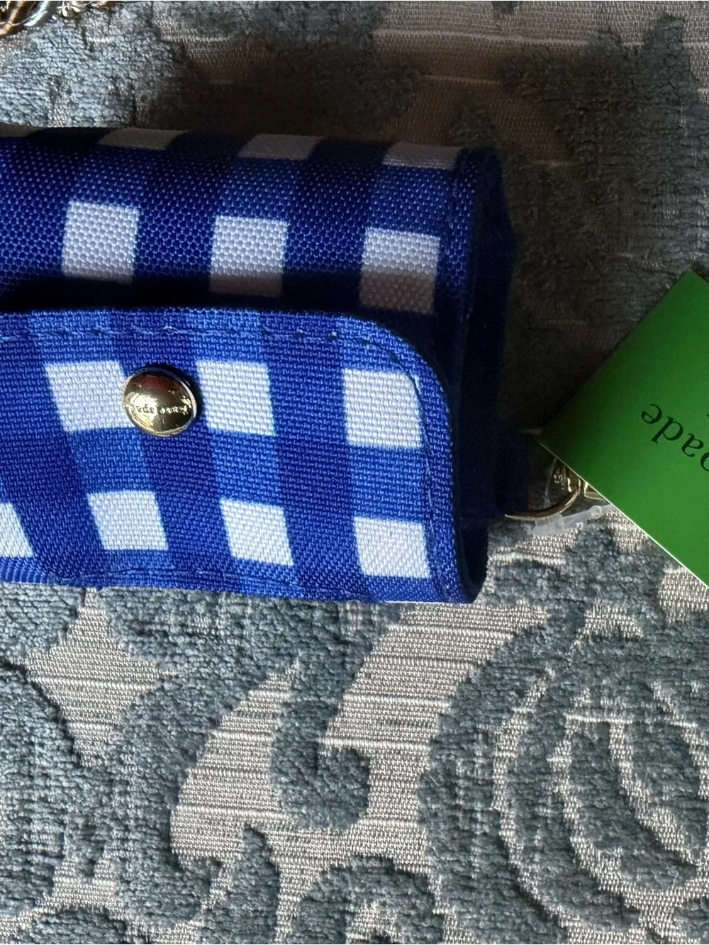 kate spade Blue and White Checkered Key Pouch dog plastic waste bags